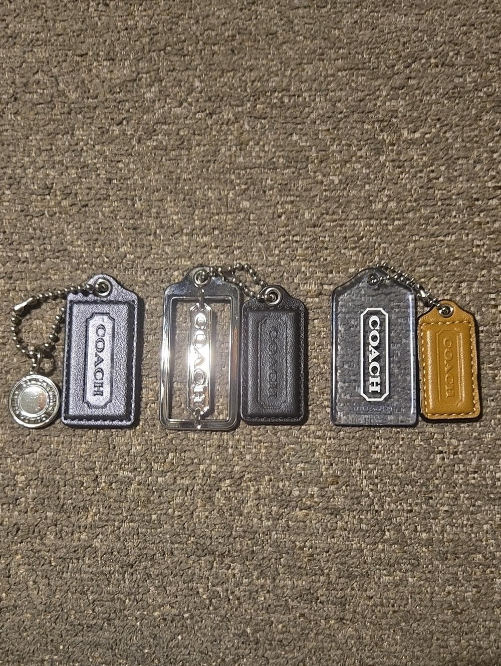 Coach Multi-Tag Leather & Metal Keychain Set in Black, Gray, Silver, Mustard